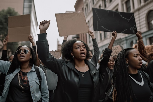 Portret van een Afro-Amerikaanse persoon met gebalde vuist in een wereldwijde klimaatstaking