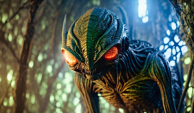 Portret van een alien een griezelige mensachtige in het bos Generatieve AI