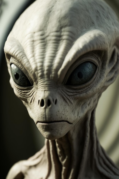 Portret van een alien met grote ogen en een groot hoofd