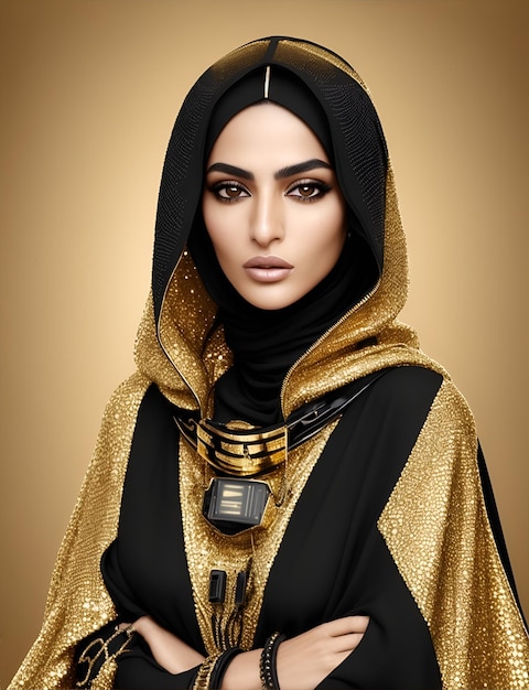 Portret van een Arabische jonge mooie vrouw die zich voordoet als model