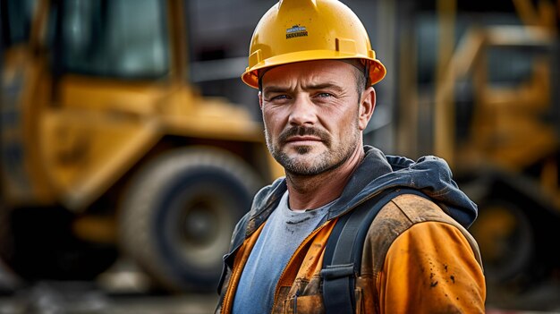 Foto portret van een arbeider in het hart van de bouw