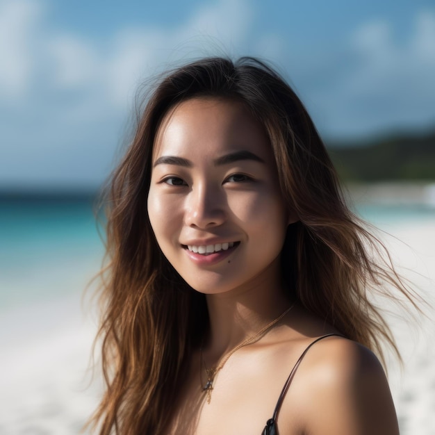 Portret van een Aziatische vrouw op tropisch strand