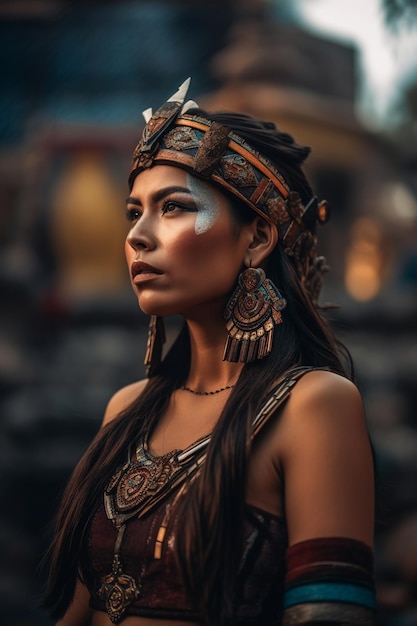 Portret van een Azteekse vrouwelijke krijger