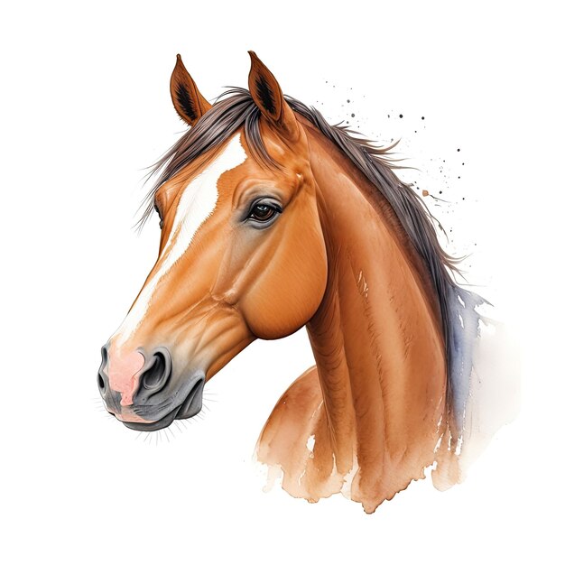 Foto portret van een baai paard aquarel schilderij op witte achtergrond