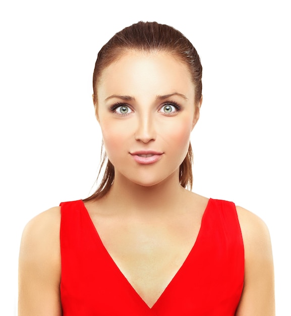 portret van een bang meisje geschokte vrouw
