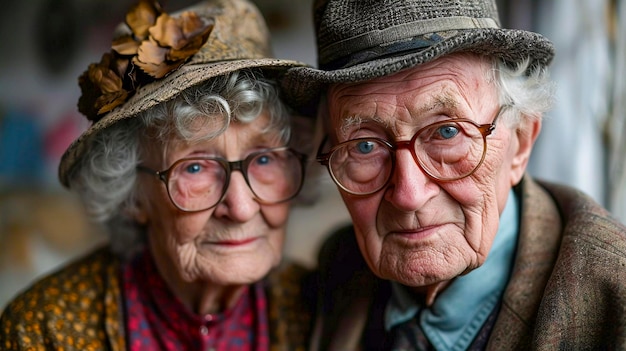 Foto portret van een bejaard echtpaar in filmische stijl generatieve ai