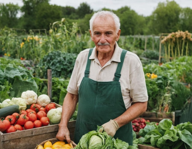 Foto portret van een bejaarde boer in de natuur ai-generatie