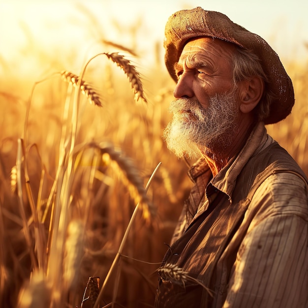 Portret van een boer die in een tarweveld staat Ai generatief