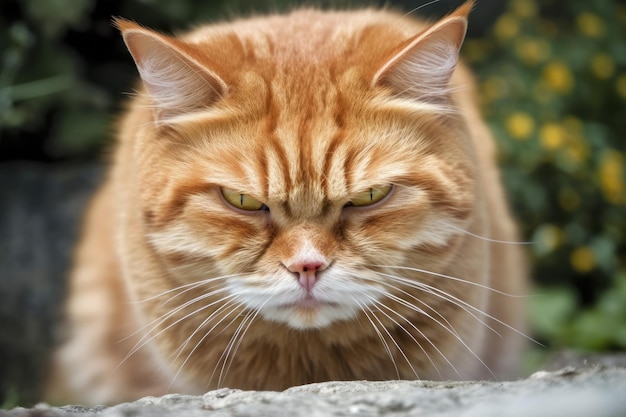 Portret van een boze, ongelukkige rode Cyperse kat