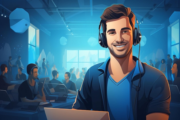 Portret van een callcenter en CRM-medewerker in management Generatieve AI