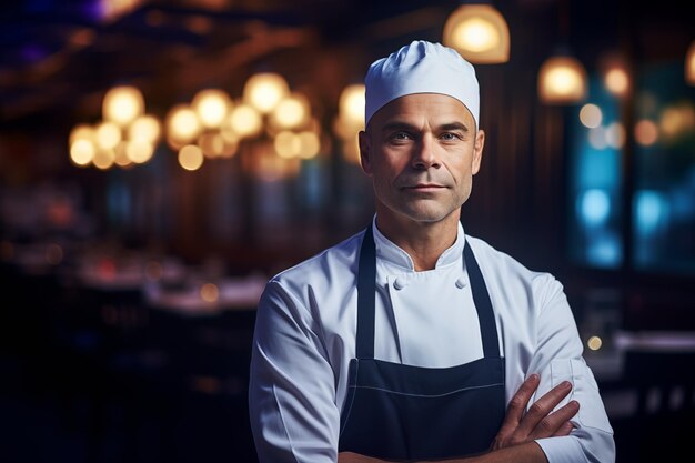 Foto portret van een chef-kok bokeh achtergrond