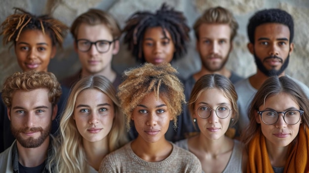 Portret van een creatief bedrijfsteam dat samen staat en lacht Een groep vrolijke mensen van verschillende nationaliteiten