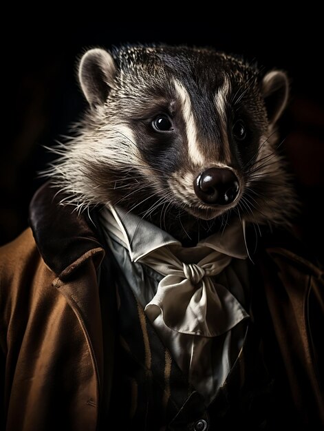 Portret van een dapper geklede das die hoog staat en een op maat gemaakte Dou antropomorfe karakter draagt