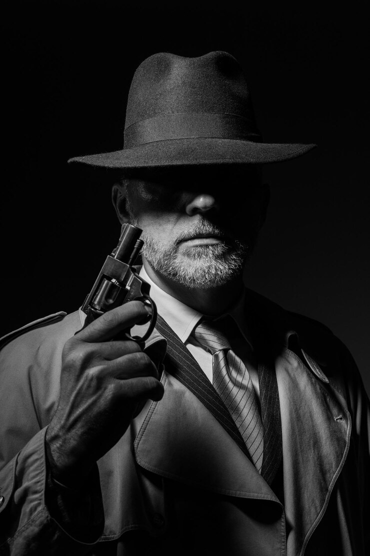 Foto portret van een detective in jaren 50-stijl