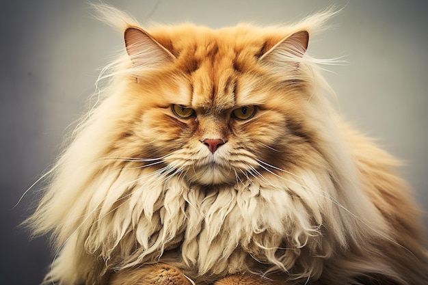 Portret van een dikke harige kat met een boze uitdrukking