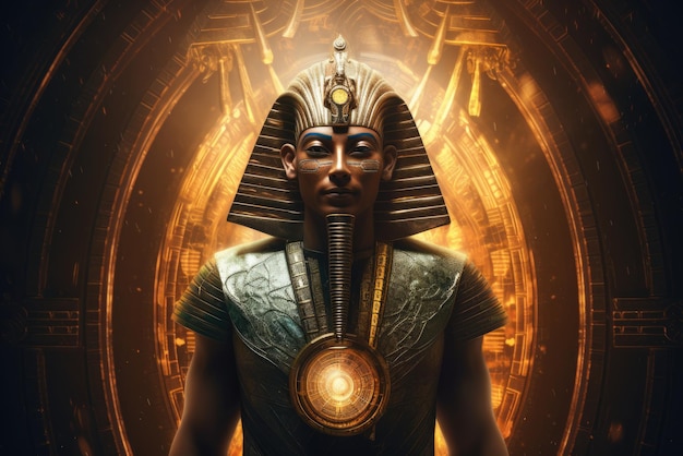 Portret van een Egyptische farao in koninklijke kledij Faraomasker