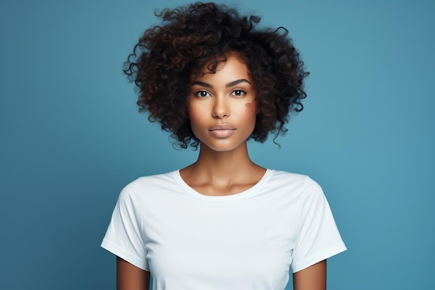 Portret van een elegante zwarte vrouw met een helder wit T-shirt Generative Ai