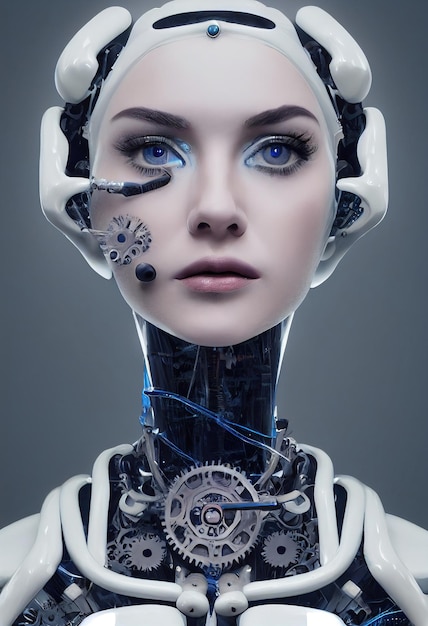 Portret van een futuristische robot Een artistieke abstracte cyberpunkfantasie. Concept van een moderne robot