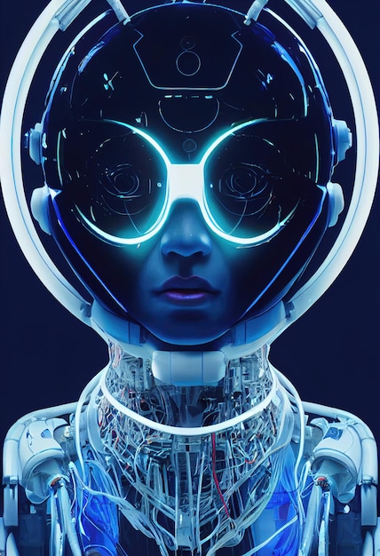 Portret van een futuristische vrouwelijke robot Een artistieke abstracte steampunk-fantasie Concept van een robot