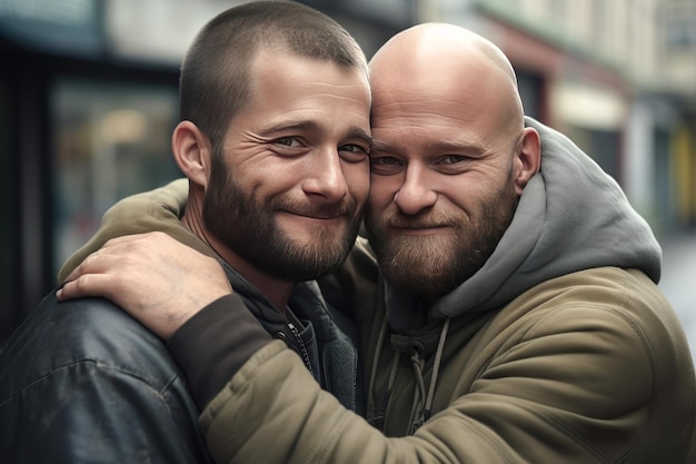 Portret van een gelukkig biraciaal mannelijk stel dat de lgbt-vlag omhelst en bij elkaar houdt Generatieve AI