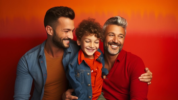 Portret van een gelukkig homoseksueel echtpaar met hun zoon