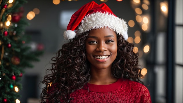 Portret van een gelukkig mooi Afrikaans-Amerikaans meisje in Santa Hat