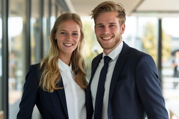 Foto portret van een gelukkig multi-etnisch zakenpaar dat voor de camera poseert