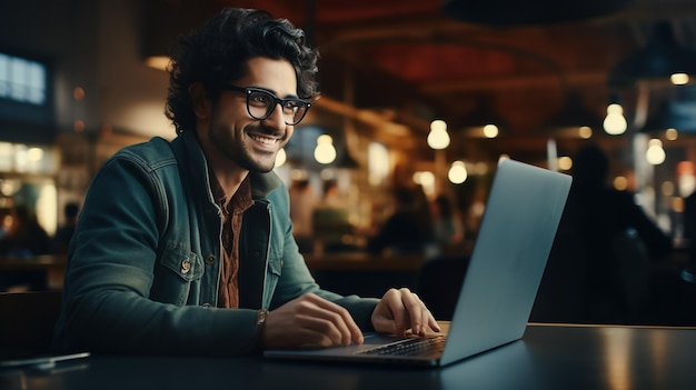 Portret van een gelukkige en succesvolle vrouwelijke programmeur in het kantoor op de werkplek. Werknemer glimlacht en kijkt naar de camera met een laptop.