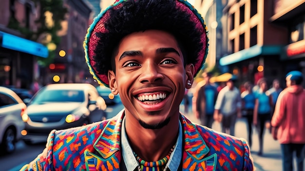 Portret van een gelukkige jonge Afro-Amerikaanse man