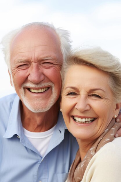 Portret van een gelukkige oudere man en vrouw die samen buiten poseren