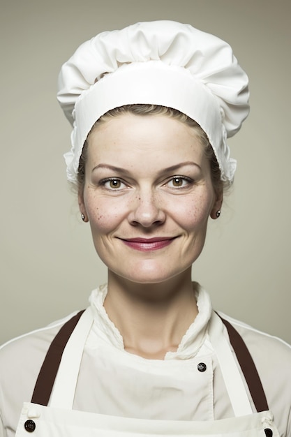 Foto portret van een gelukkige vrouwelijke bakker die naar de camera kijkt generatieve ai-illustratie