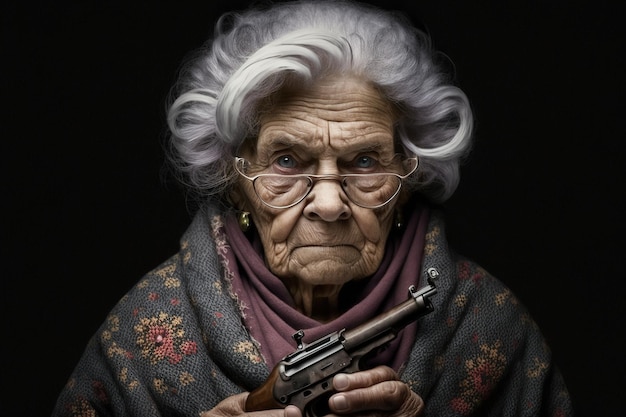 Portret van een gewapende grootmoeder met grijs haar Generatieve ai
