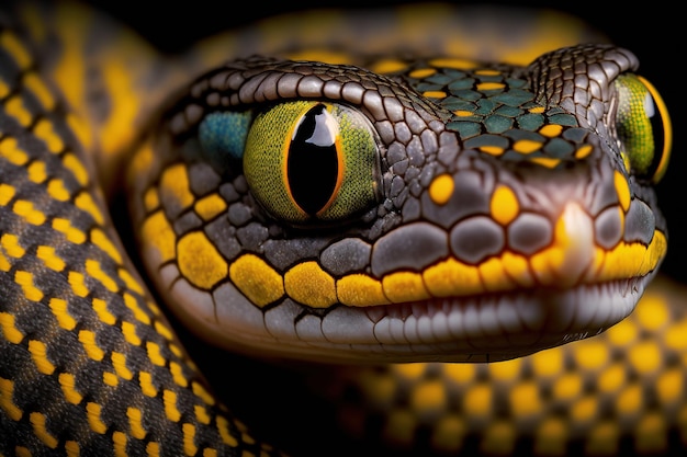 Portret van een giftige slang op een zwarte achtergrond close-up shot