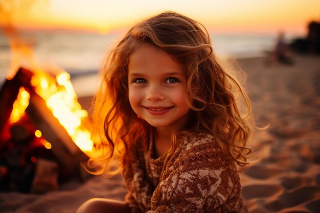 Portret van een glimlachend klein meisje bij de Bonfire Genative van Ai