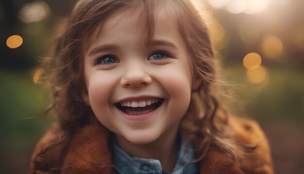 Portret van een glimlachend klein meisje in een rode jas in het park