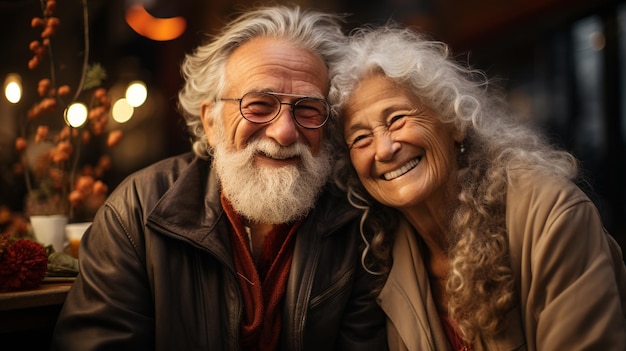Portret van een glimlachend ouder echtpaar in liefde