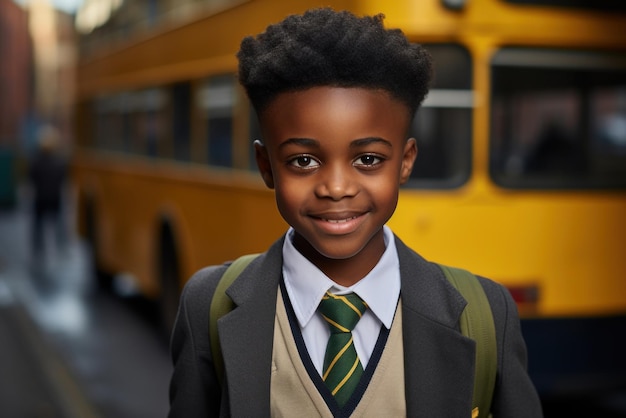 Portret van een glimlachende gelukkige multi-etnische basisschooljongen gekleed in een formeel schooluniform verstand