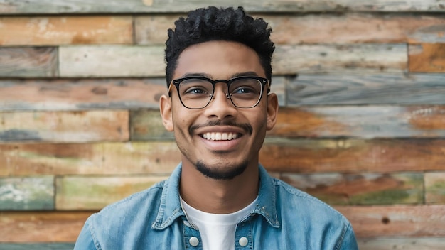 Portret van een glimlachende jonge man in een bril