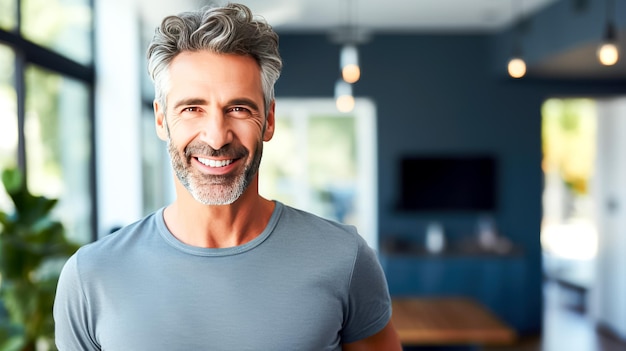 portret van een glimlachende man van middelbare leeftijd met grijs haar