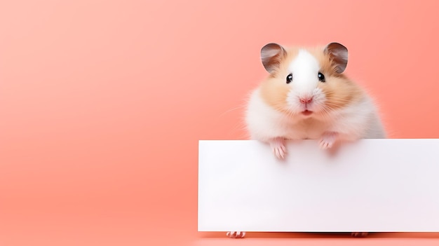 Portret van een grappige hamster met een lege banner Copyspace