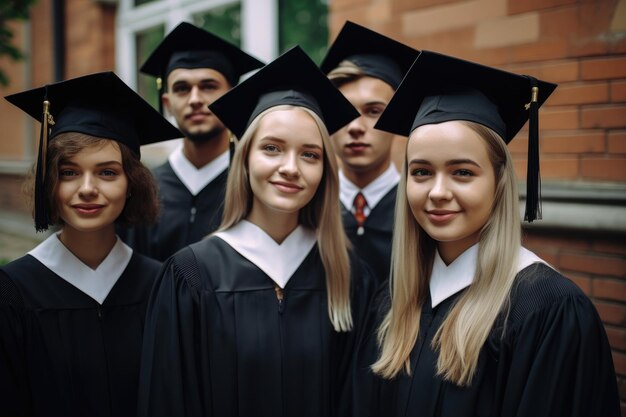 Portret van een groep universiteitsstudenten samen op afstudeerdag gemaakt met generatieve ai