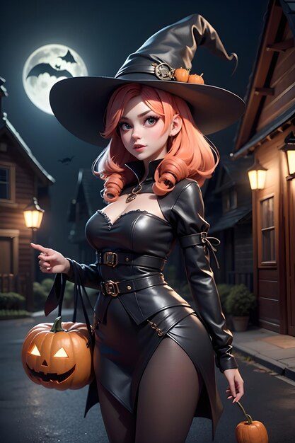 Portret van een heks met een pompoen Halloween