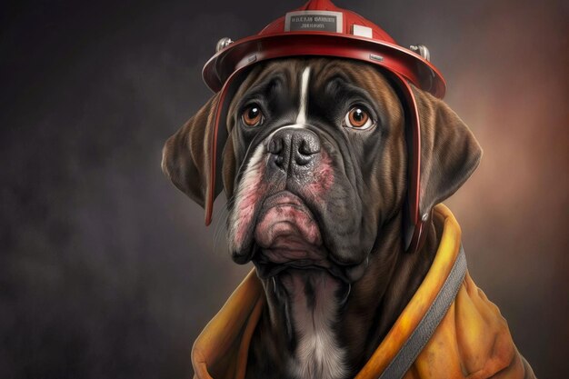 Portret van een hond als generatieve ai-illustratie van een brandweerman