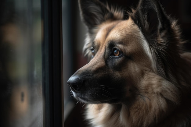 Portret van een hond op de vensterbank close-up Ai gegenereerd