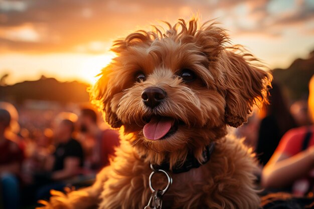 Portret van een hond op een achtergrond van de ondergaande zon
