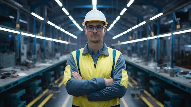 Portret van een ingenieur in de productie van een fabriek