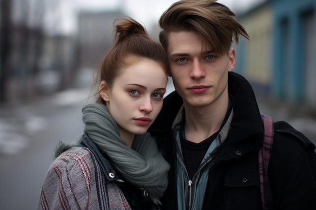 Portret van een jong echtpaar op straat