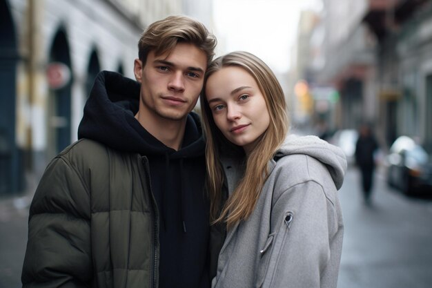 Portret van een jong echtpaar op straat