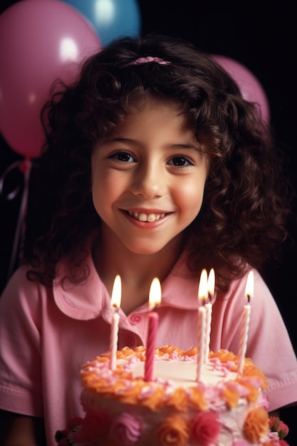 Portret van een jong meisje dat haar verjaardag viert, gemaakt met generatieve ai