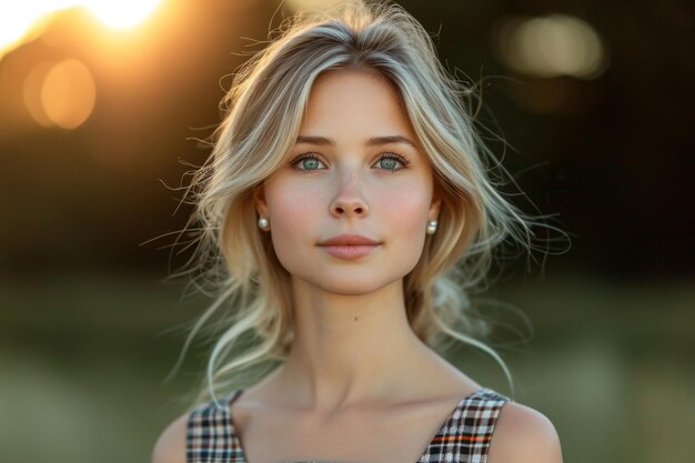 Portret van een jong mooi meisje met blond haar in de zomer in een veld in het zonlicht